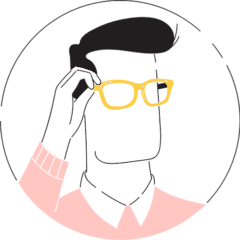 An animation of a man trying on his glasses