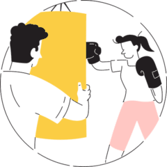 An animation of a woman boxing with a punch bag