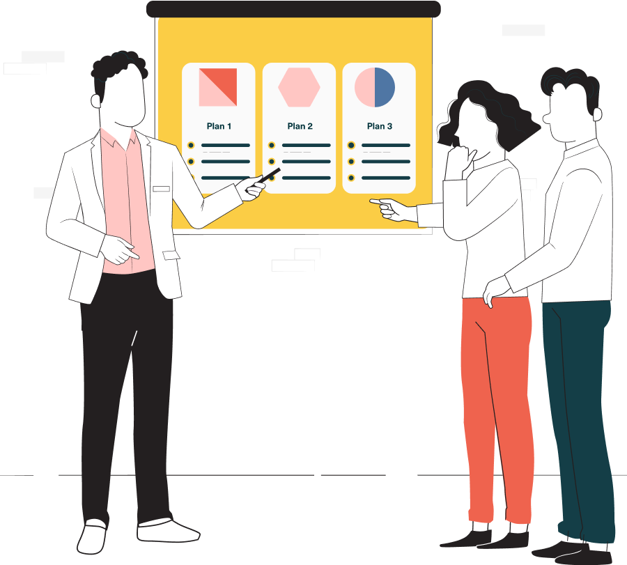 employees looking at three different health plan options illustration