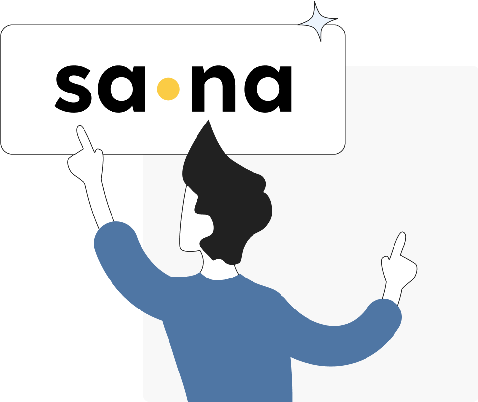 Icon: Man pointing at Sana logo